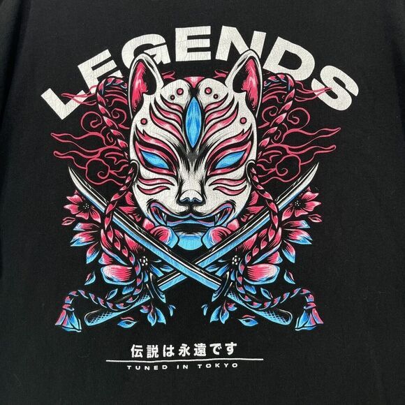 Tuned In Tokyo TShirt Men XL Black Legends Never Die Anime Mask Samurai Swords - Picture 6 of 12
